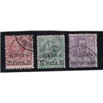 Uffici Postali all'Estero Levante Albania 1902 serie n° 7/9. Cat. € 140 (U)
