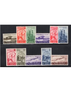 A.O.I. 1938 Triennale d'oltremare serie n° 27/33 + P.A. 16/19. Cat. € 140 (**)