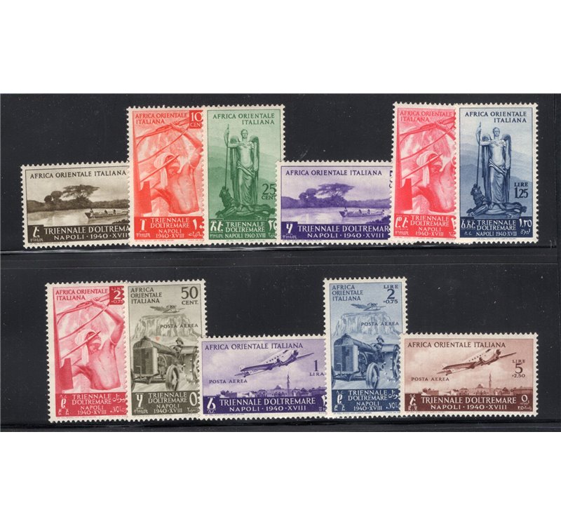 A.O.I. 1938 Triennale d'oltremare serie n° 27/33 + P.A. 16/19. Cat. € 140 (**)