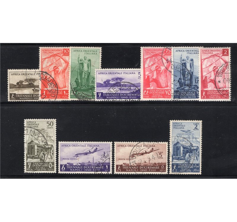 A.O.I. 1938 Triennale d'oltremare serie n° 27/33 + P.A. 16/19. Cat. € 150 (U)