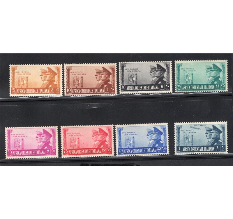 A.O.I. 1938 Triennale d'oltremare serie n° 27/33 + P.A. 16/19. Cat. € 140 (**)
