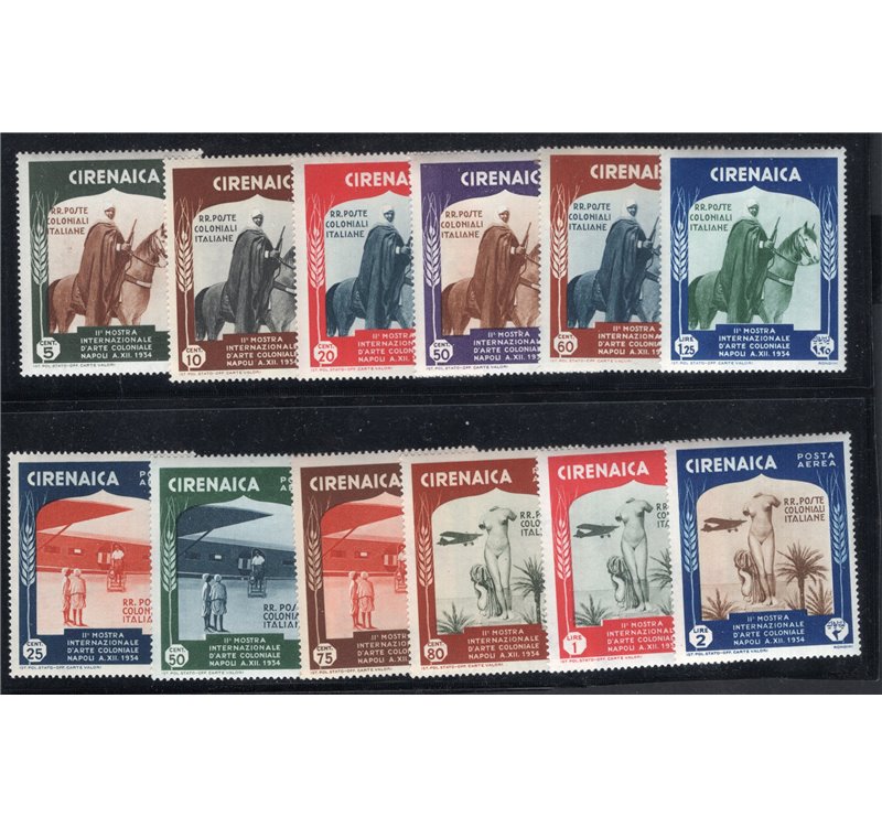 Cirenaica 1934 Mostra Coloniale serie n° 93/98 + P.A. 24/29. Cat. € 330 (**)