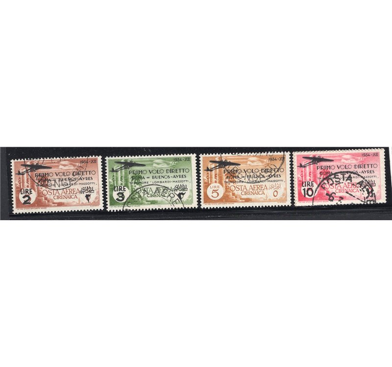 Cirenaica 1934 P.A. 1° Volo Roma Buenos Aires serie n° 20/23. Cert.: IC. Cat. € 550 (U)