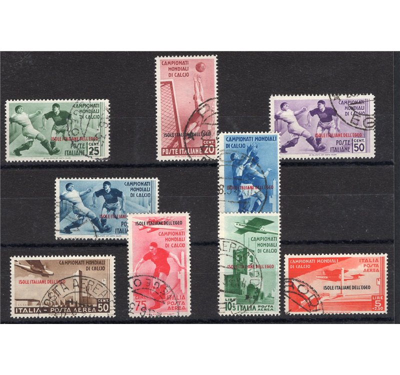 Egeo 1934 Calcio serie n° 75/79 + P.A. 34/37. Cert.: IC. Cat. € 2.000 (U)