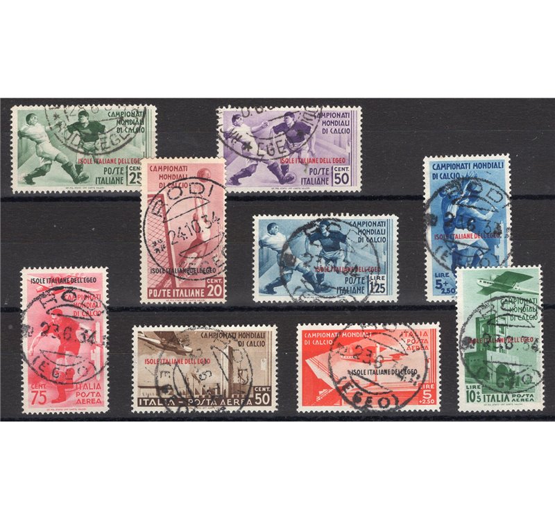 Egeo 1934 Calcio serie n° 75/79 + P.A. 34/37. Cert.: IC. Cat. € 2.000 (U)