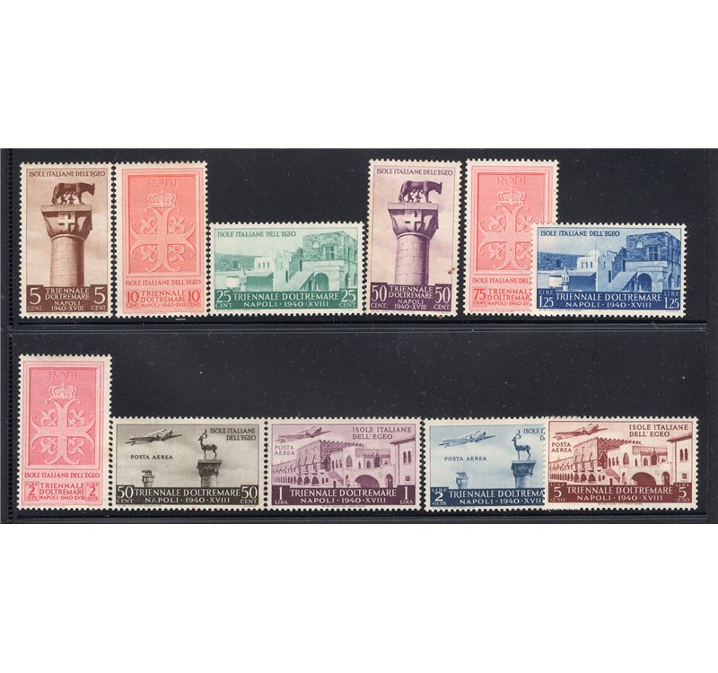 Egeo 1940 1° Mostra Triennale d'Oltremare serie n° 111/17 + P.A. 52/55. Cat. € 70 (**)