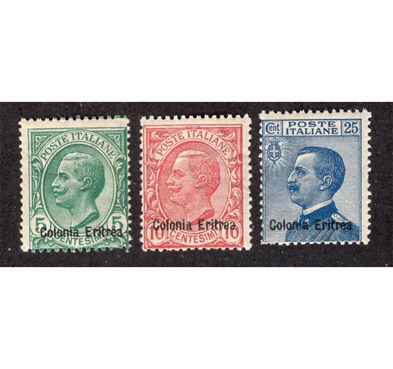 Eritrea 1908/9 Soprast. serie n° 31/33. Cat. € 30 (**)
