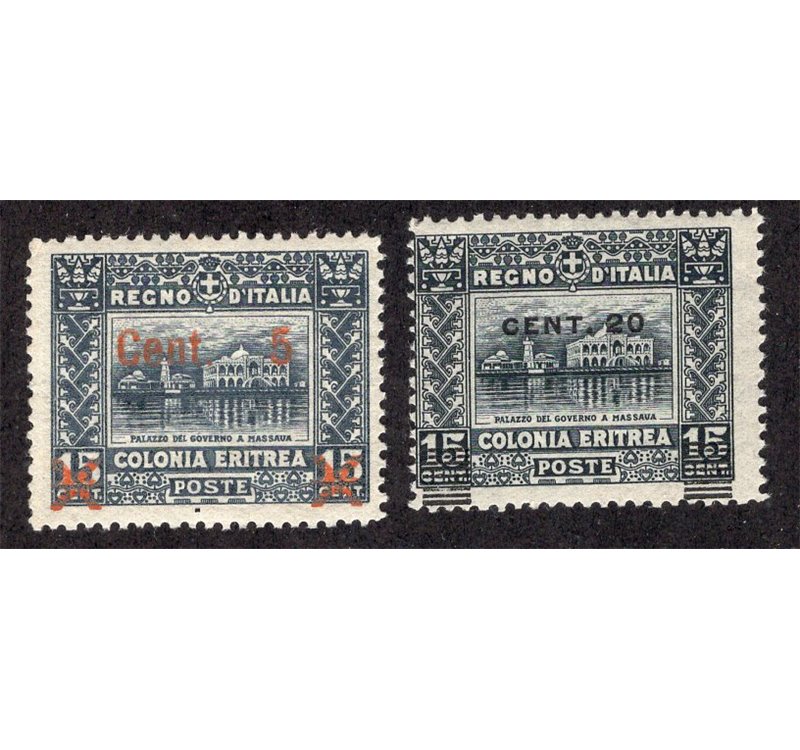 Eritrea 1908/9 Soprast. serie n° 31/33. Cat. € 30 (**)