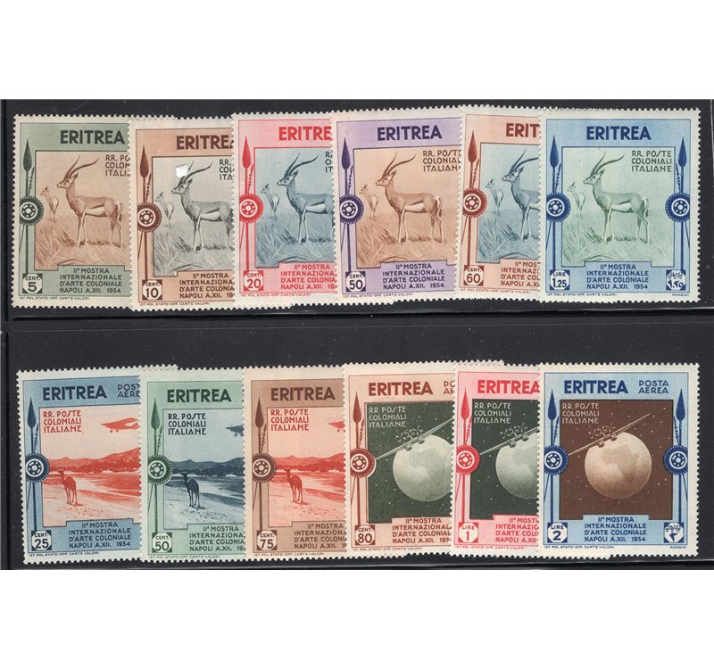 Eritrea 1934 Mostra Coloniale serie n° 220/25 + P.A. 1/6. Cat. € 330 (**)