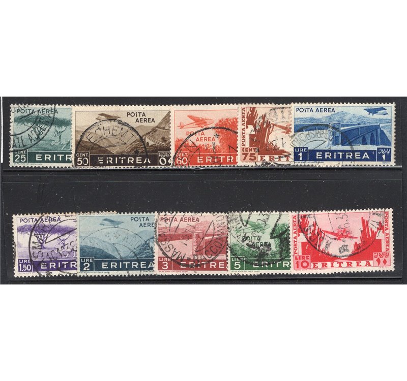 Eritrea 1934 Mostra Coloniale serie n° 220/25 + P.A. 1/6. Cat. € 450 (U)