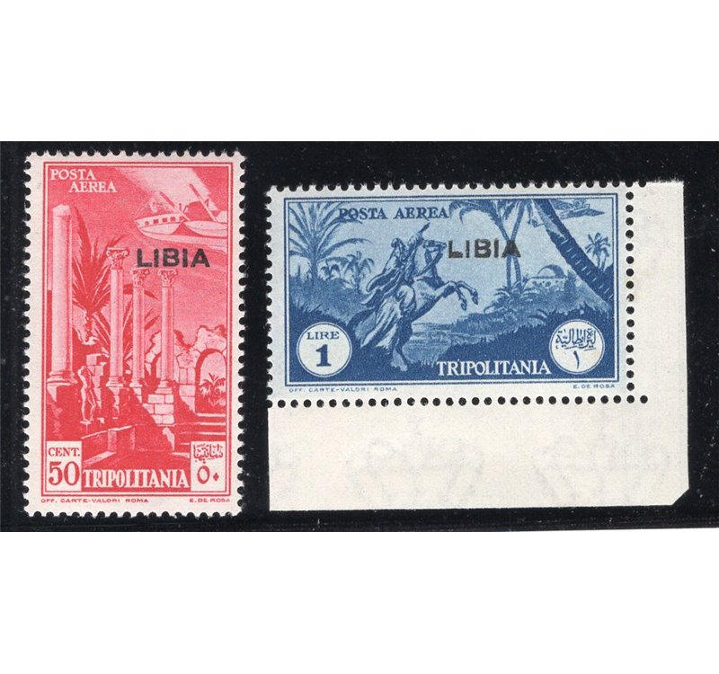 Libia 1936 P.A. Cavaliere senussita 50 c. violetto soprast., n° 27. Cat. € 200 (**)