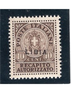 Libia 1929 Recapito autorizzato 10 c. dent. 14 n° 2. Cat. € 165 (**)