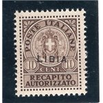 Libia 1929 Recapito autorizzato 10 c. dent. 14 n° 2. Cat. € 165 (**)