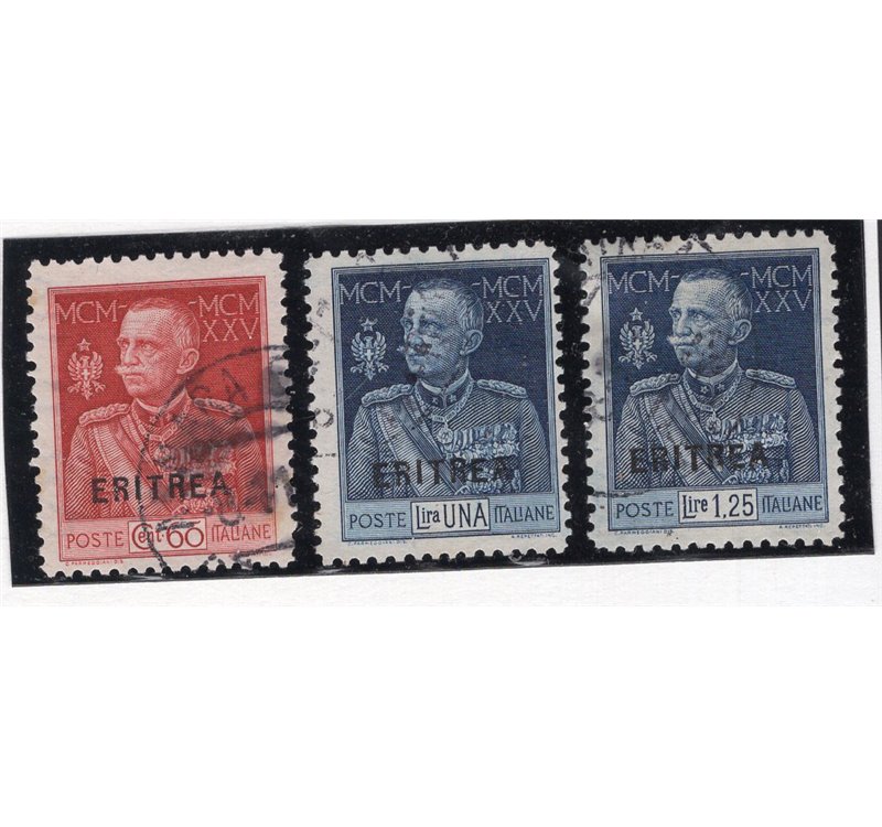 Eritrea 1925 Soprast. serie n° 93/95. Cat. € 240 (U)