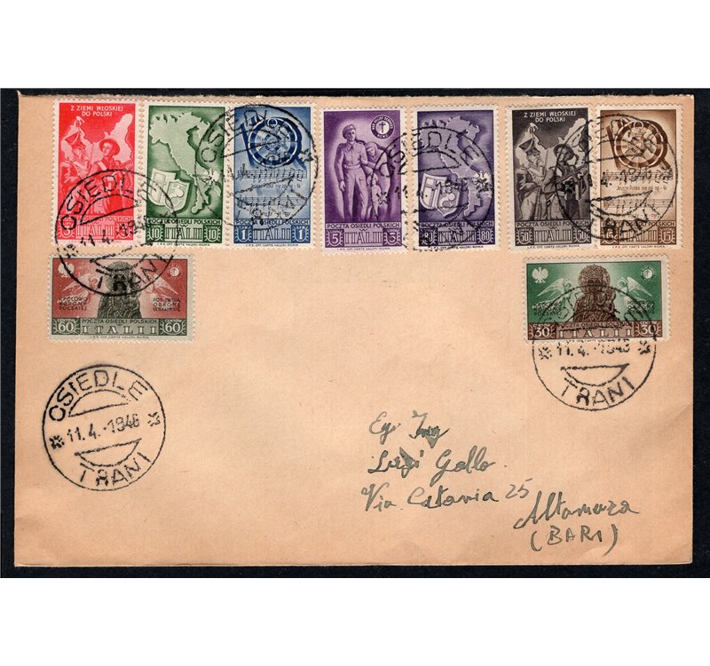 Corpo Polacco 11/4/1946 Vittorie polacche n° 1/4 su lettera. Cat. € 125 (Fr)